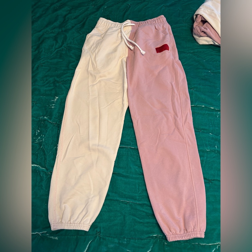 CHNGE Unisex Cream and Pink Sweatpants and Hoodie Set